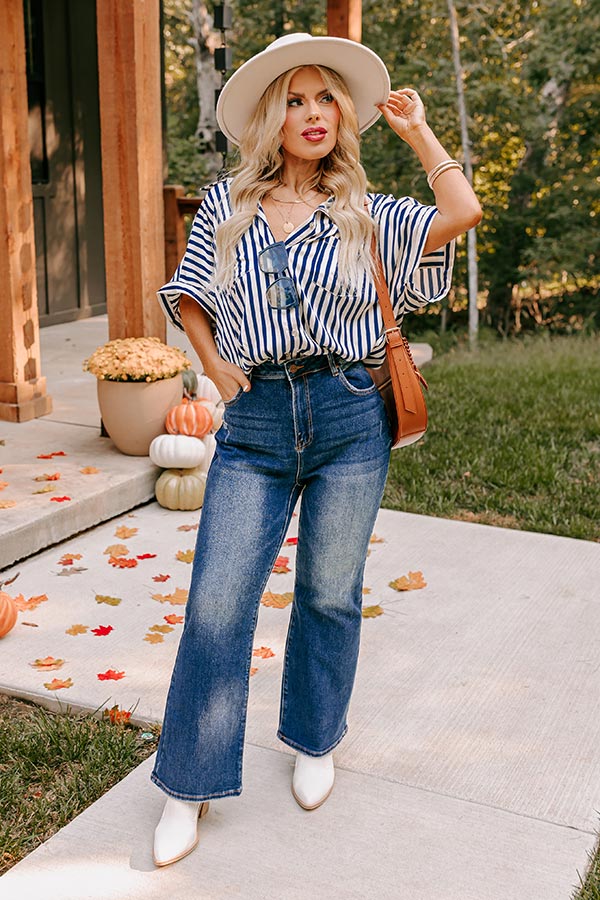 Premium Horizon Light Satin Button-Up Shirt - Navy Curves Edition