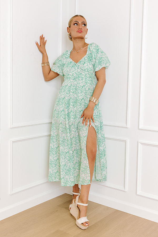 Premium Whimsical Daydream Floral Midi Dress in Seaglass - Ultimate Summer Style