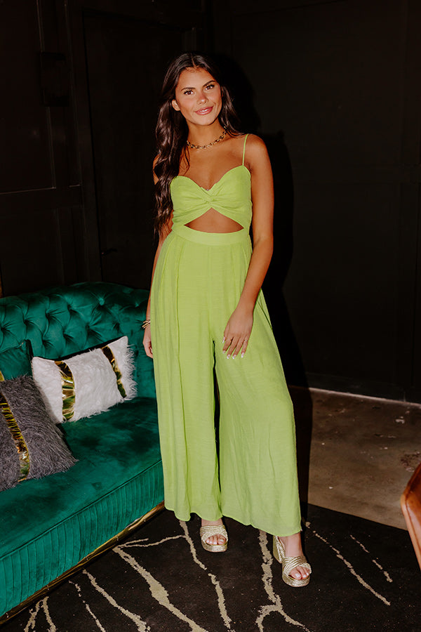 Premium Lush & Luxe Cut Out Jumpsuit - Lime Elegance