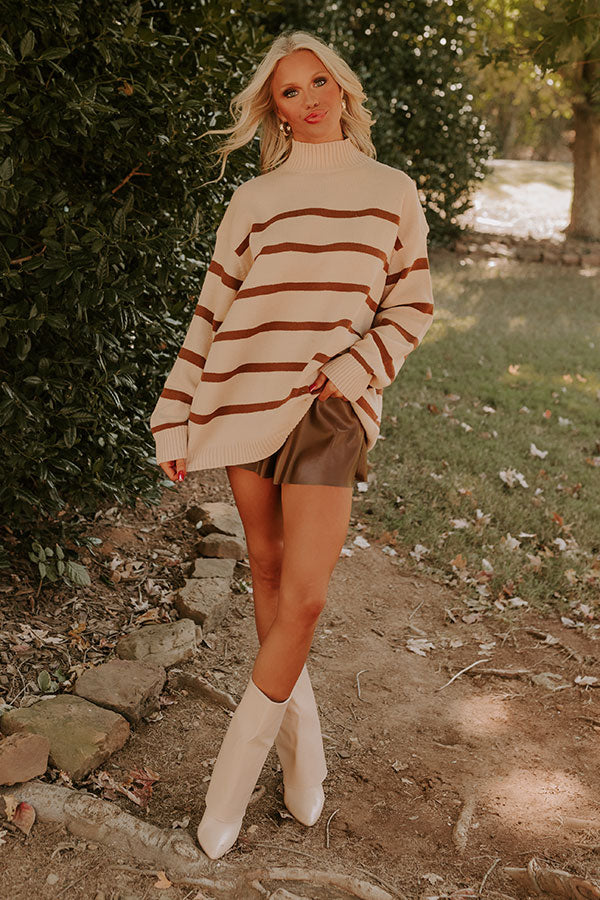 Premium Chic Stripe Sweater in Iced Latte - Ultimate Cozy Style