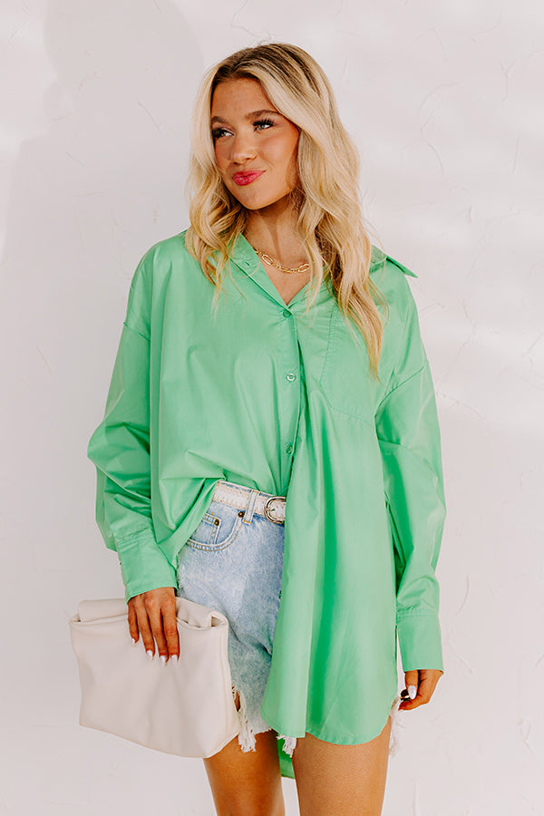 Premium Urban Adventures Oversized Button-Up Shirt in Vibrant Kelly Green