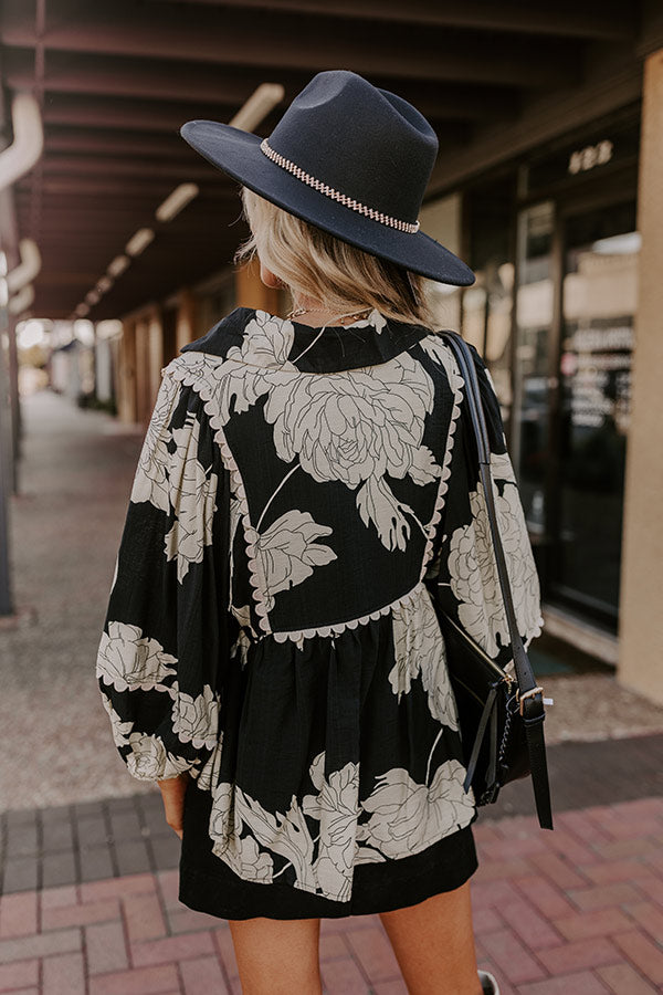 Ultimate Floral Elegance Babydoll Top - Black & Cream