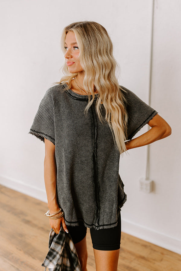Premium Vintage Black Waffle Knit Top - Ultimate Everyday Style