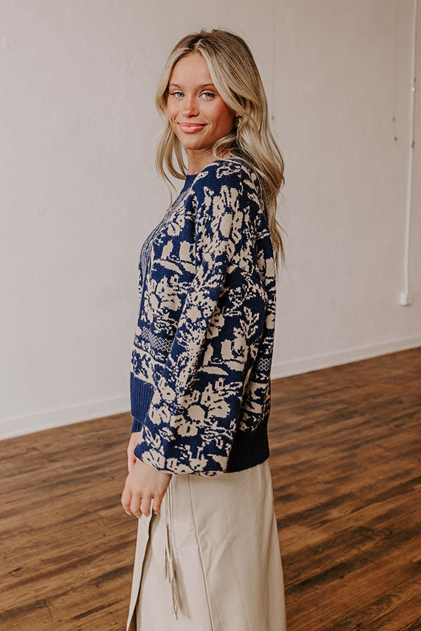 Premium Floral Knit Sweater - Navy | Ultimate Style Upgrade