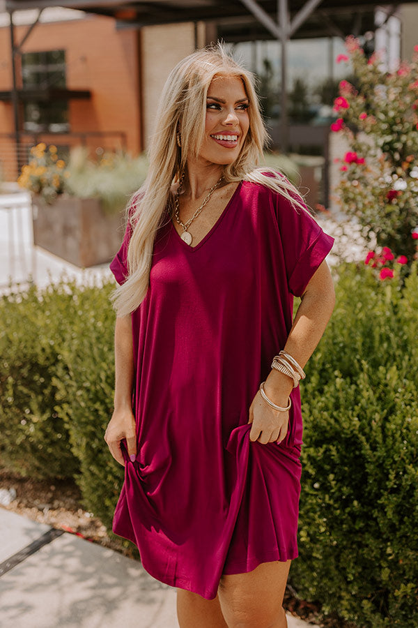 Premium Curves T-Shirt Dress - Wine Elegance