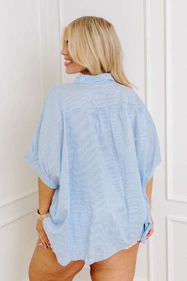 Premium Sky Blue Striped Oversized Button-Up Shirt