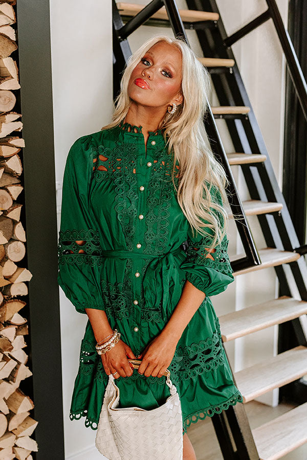 Premium Crochet Mini Dress - Hunter Green Elegance