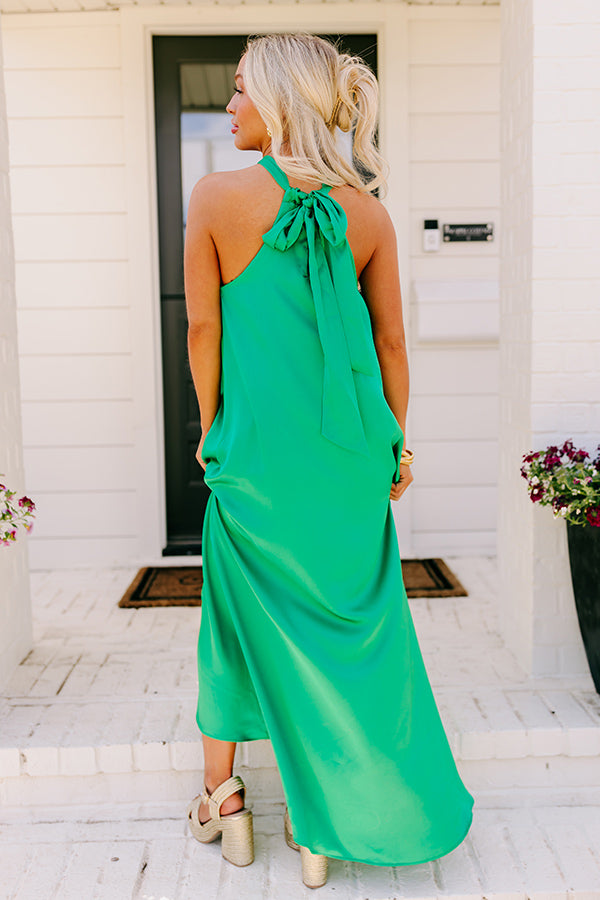 Premium Bali Date Night Satin Maxi Dress in Emerald Green