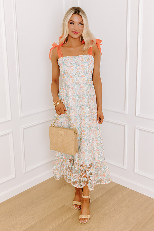 Premium Embroidered Floral Midi Dress - Charming Moment Collection