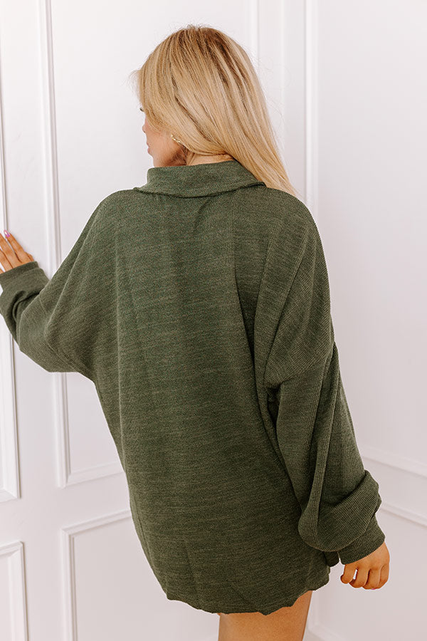 Premium Autumn Knit Henley Top - Hunter Green