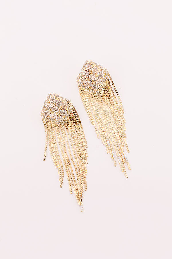 Ultimate Glam Fringe Earrings - Gold Plated Statement Studs