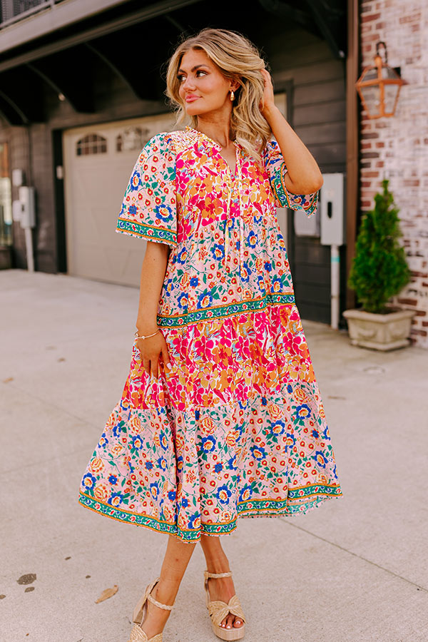 Premium Tropical Bloom Midi Dress in Pink - Ultimate Summer Style