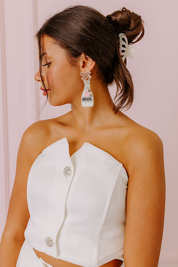 Premium Bride Toast Silver Earrings