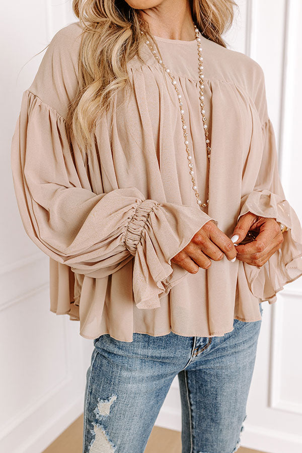 Premium Uptown Allure Chiffon Top – Ultimate Elegance in Iced Latte