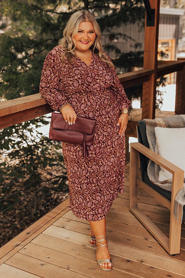 Premium Merlot Floral Midi Dress - Effortlessly Chic