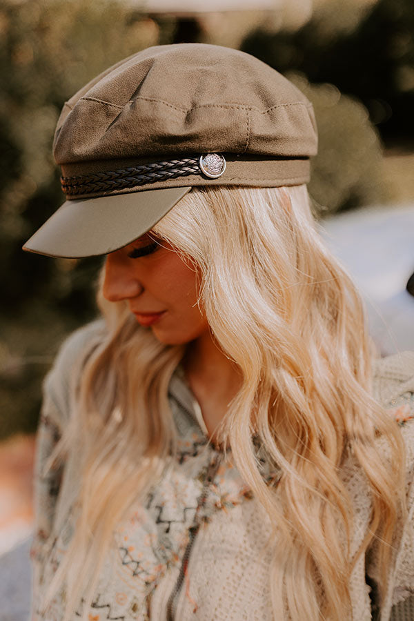 Premium NYC Cabbie Hat - Olive Faux Leather Style