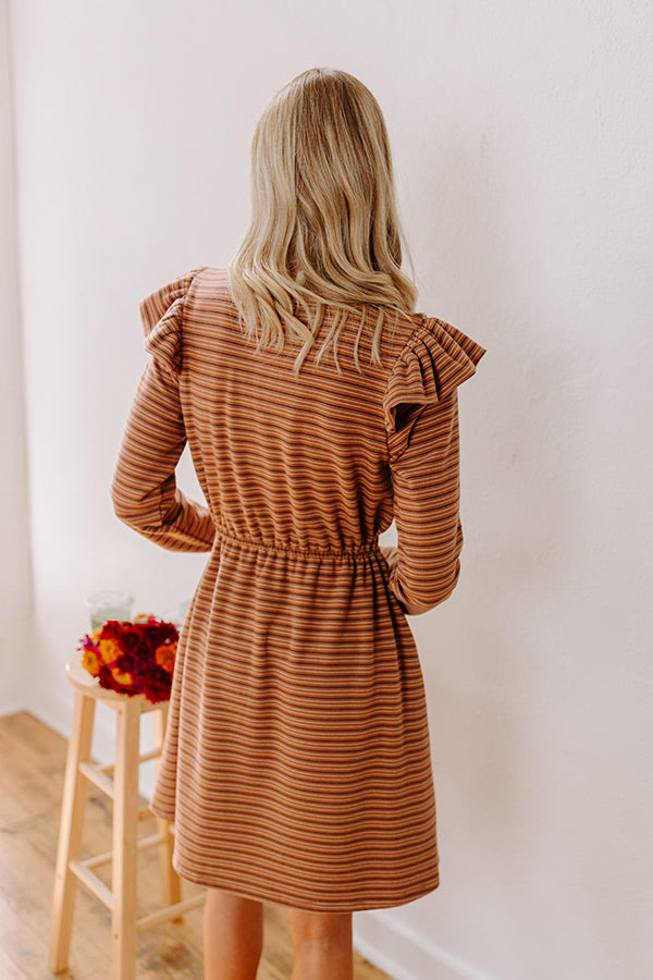 Premium Harvest Harmony Striped Mini Dress in Camel - Effortless Elegance