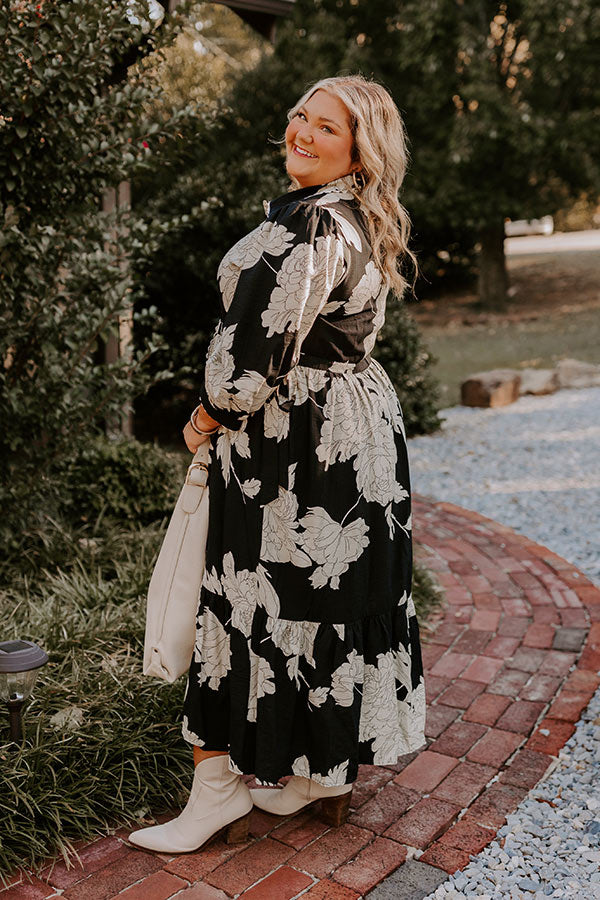 Premium Floral Midi Dress - Black Curves Edition