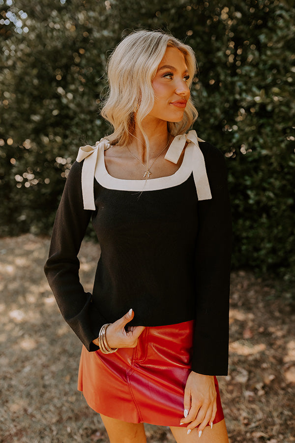 Premium Black Knit Top with Bow Accents