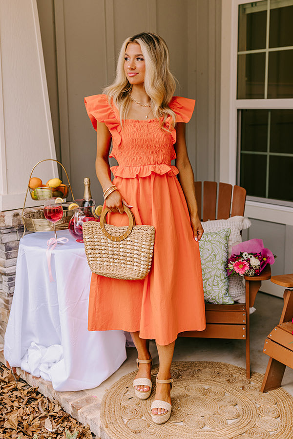 Premium Coastal Chic Midi Dress in Vibrant Orange