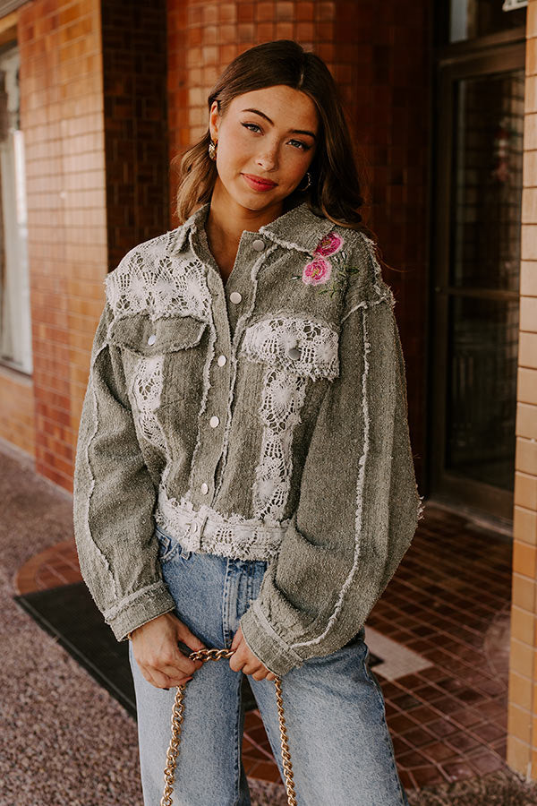 Premium Boho Embroidered Jacket - Sage Green