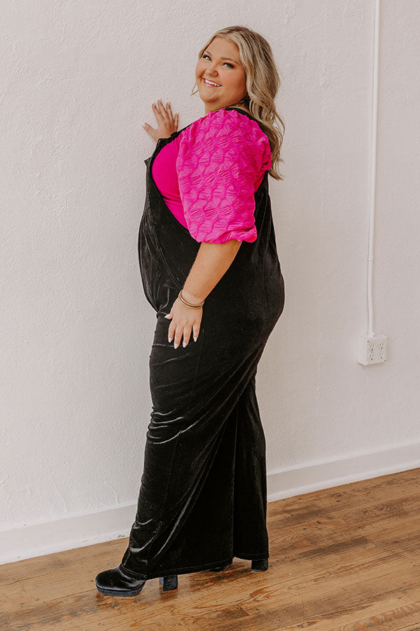 Premium Velvet Wide-Leg Jumpsuit - Black Curves