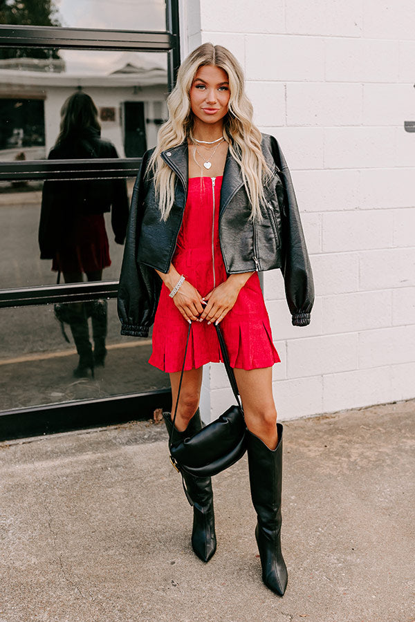 Ultimate Soho Style Corduroy Romper Dress - Red