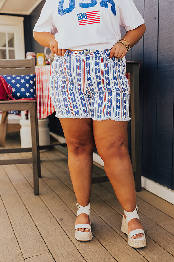 Premium Judy Blue Stars & Stripes High-Waist Denim Shorts for Curves