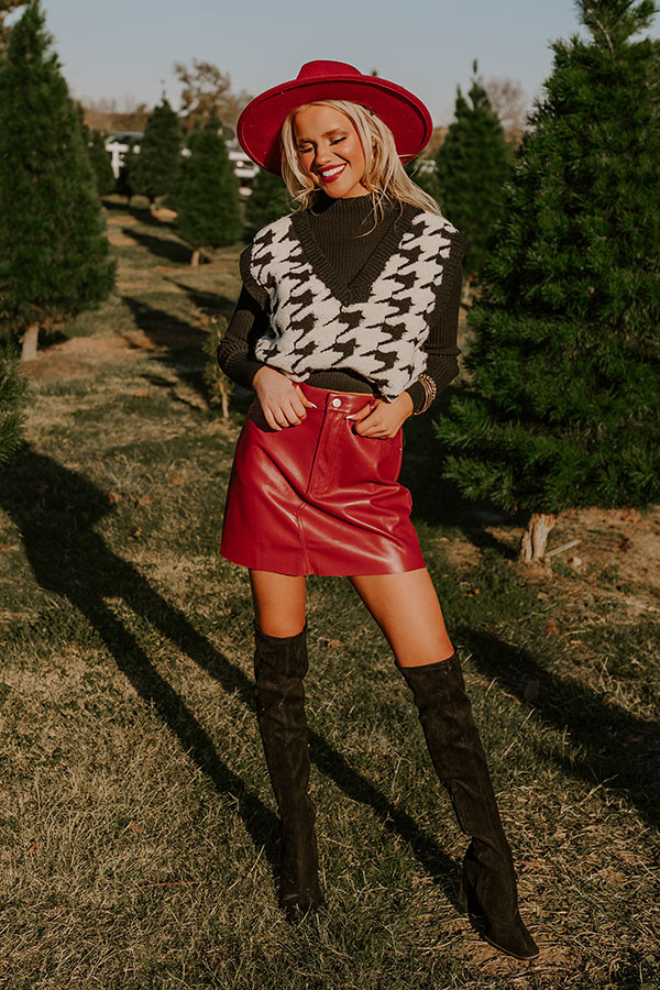 Premium Roman Holiday Faux Leather Mini Skirt in Crimson