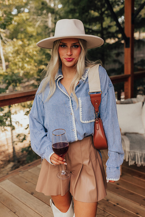 Premium Chambray Button-Up Shirt with Embroidered Detail