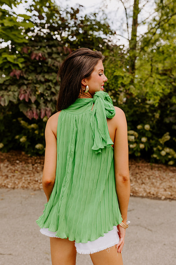 Premium Kelly Green Pleated Mock Neck Top