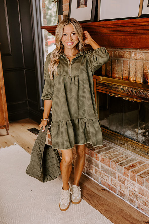 Premium Fall Mixer Mini Dress - Olive Elegance