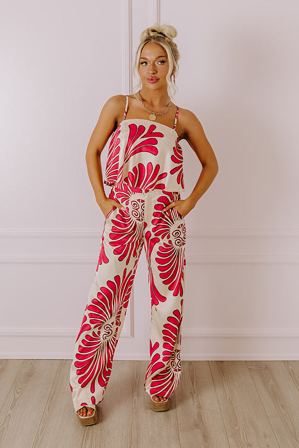 Ultimate Hawaiian Paradise Satin High Waist Pants - Fuchsia