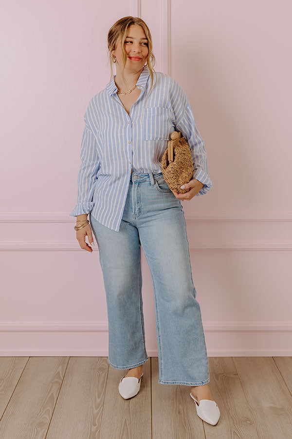 Premium Sky Blue Striped Button-Up Shirt