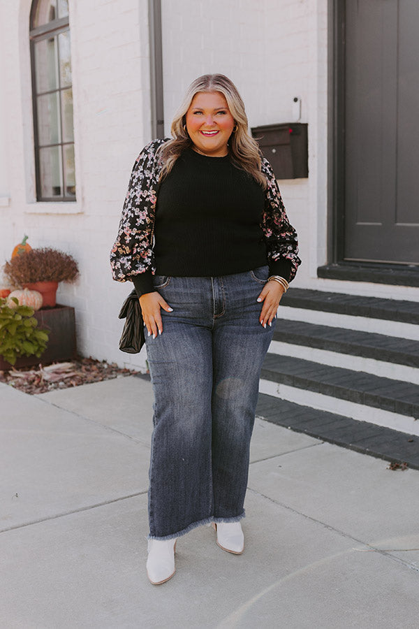Premium Downtown Manhattan Knit Sweater with Floral Sleeves