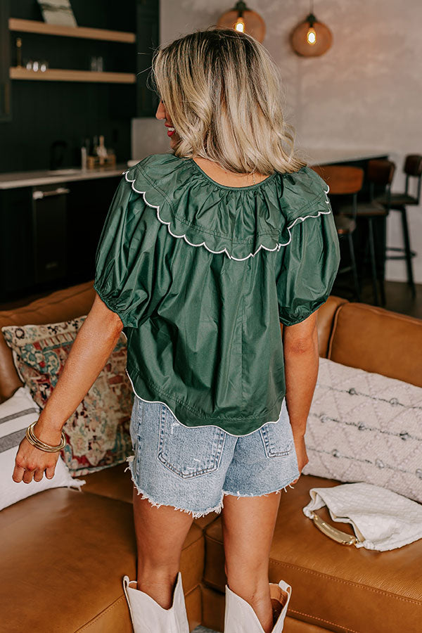 Premium Charm & Charisma Scalloped Top - Hunter Green