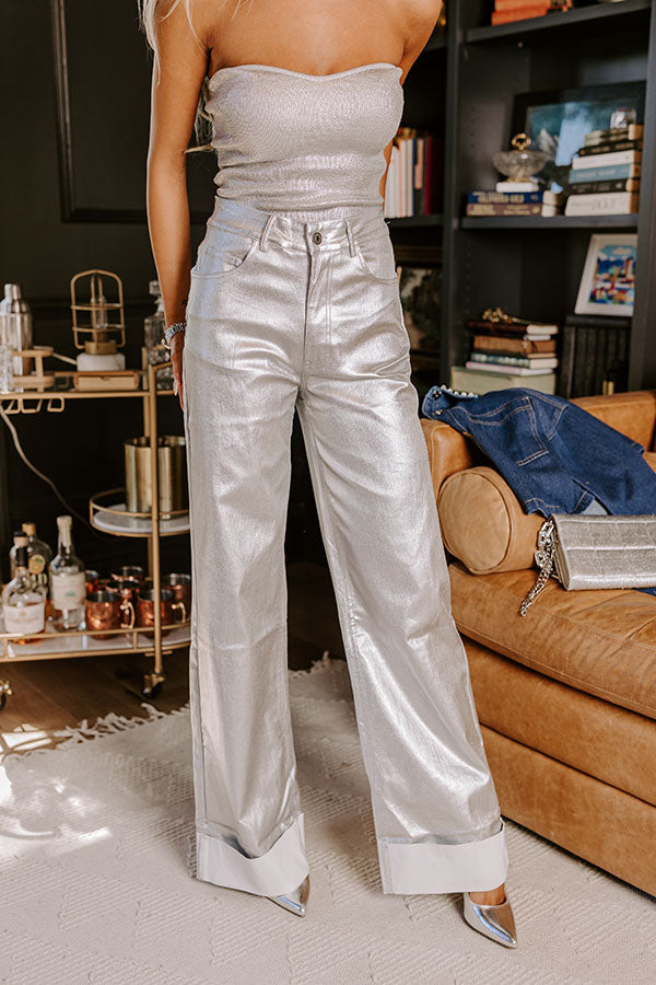 Premium Carter High Waist Wide Leg Pants - Silver Statement Piece