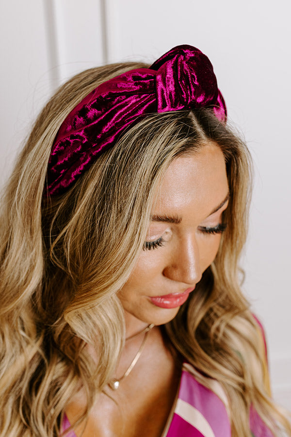 Premium Velvet Headband with Top Knot - Windsor Wine