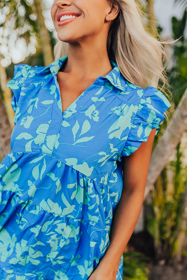 Ultimate Cabana Floral Date Dress - Blue Elegance