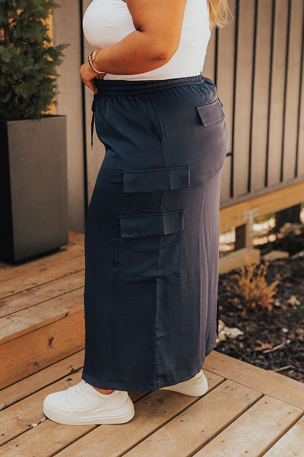 Premium Central Park Stroll High Waist Cargo Skirt - Navy Curves Edition