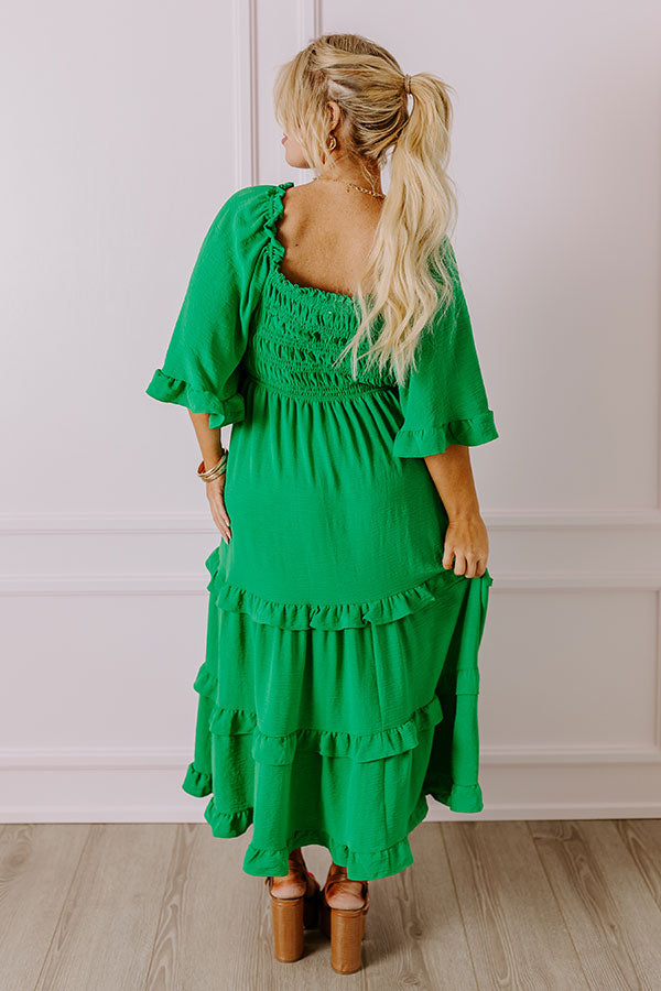 Premium Green Curves Smocked Midi Dress - Ultimate Beach Style