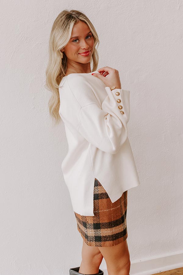 Premium Cream Knit Sweater Top with Gold Accents