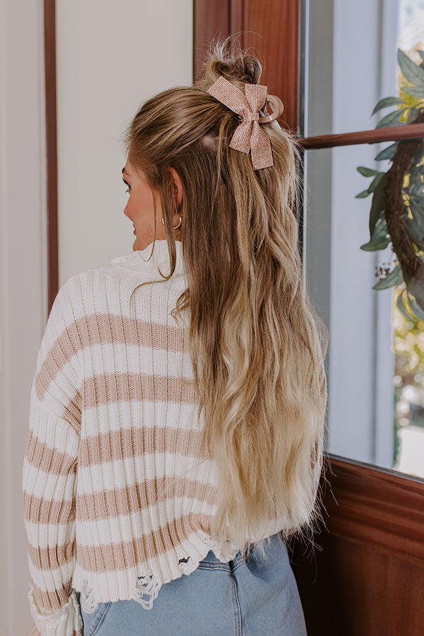 Ultimate Sparkle Bow Hair Claw Clip - Iced Latte Edition