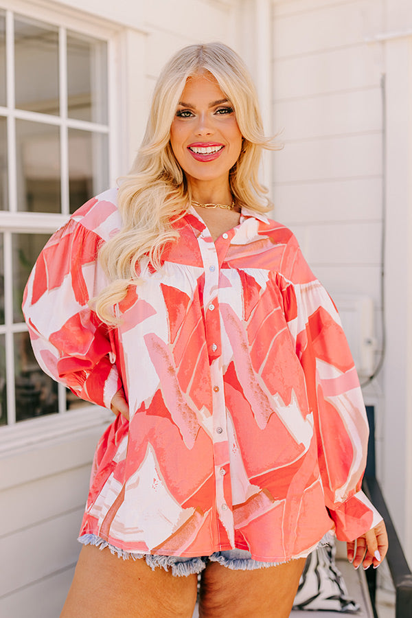 Premium Coral Button-Up Blouse for Curves