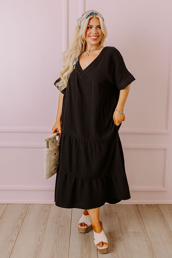 Premium Black Curves Midi Dress - Effortless Elegance