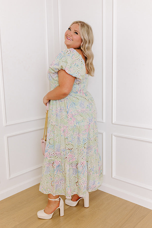 Premium Soft Smiles Eyelet Maxi Dress - Floral Elegance for Curves