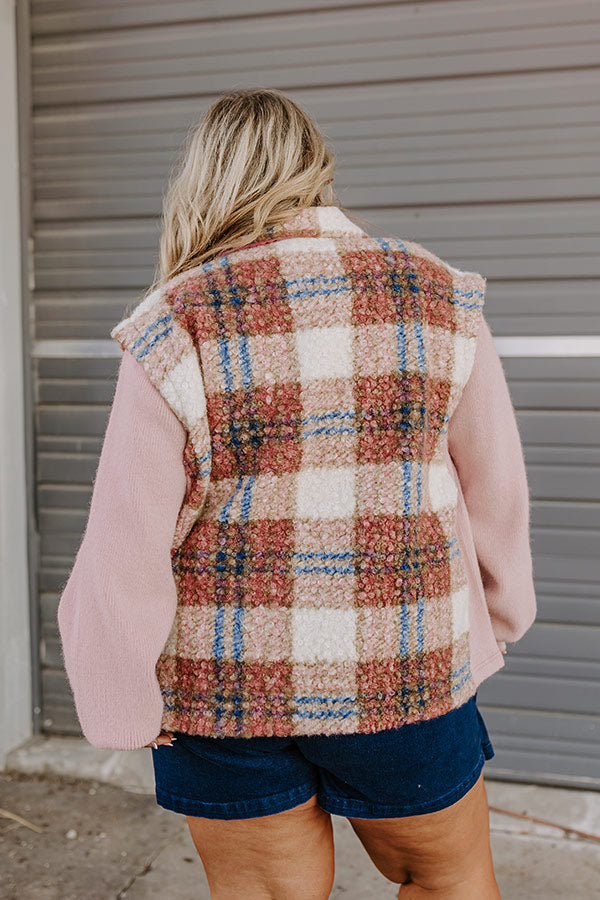 Premium Plaid Knit Jacket - Blush Curves Edition