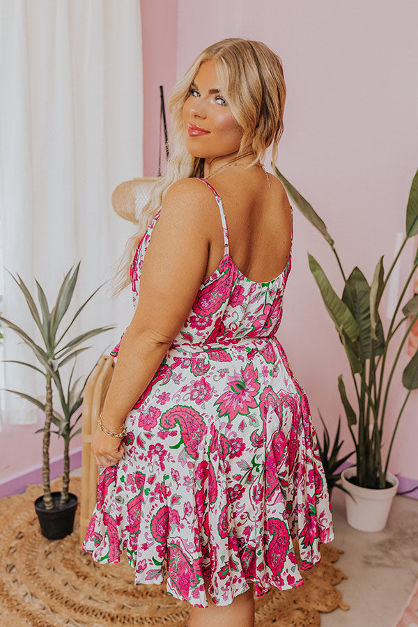 Premium Seaside Splendor Floral Dress - Hot Pink Curves