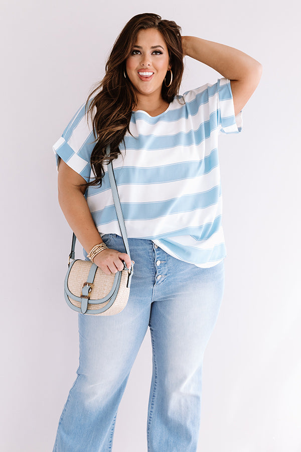 Premium Sky Blue Striped Casual Shift Top - Plus Size