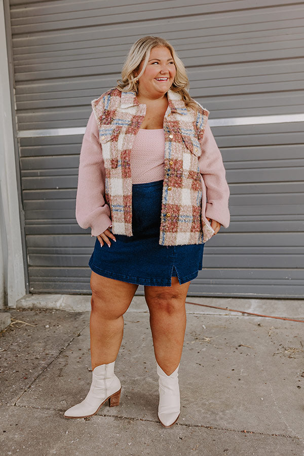 Premium Plaid Knit Jacket - Blush Curves Edition